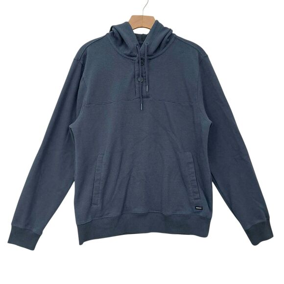 RVCA Hoodie Mens Small Navy Waffle Knit 1/4 Button Preppy Beach Travel Outdoors - Picture 1 of 11